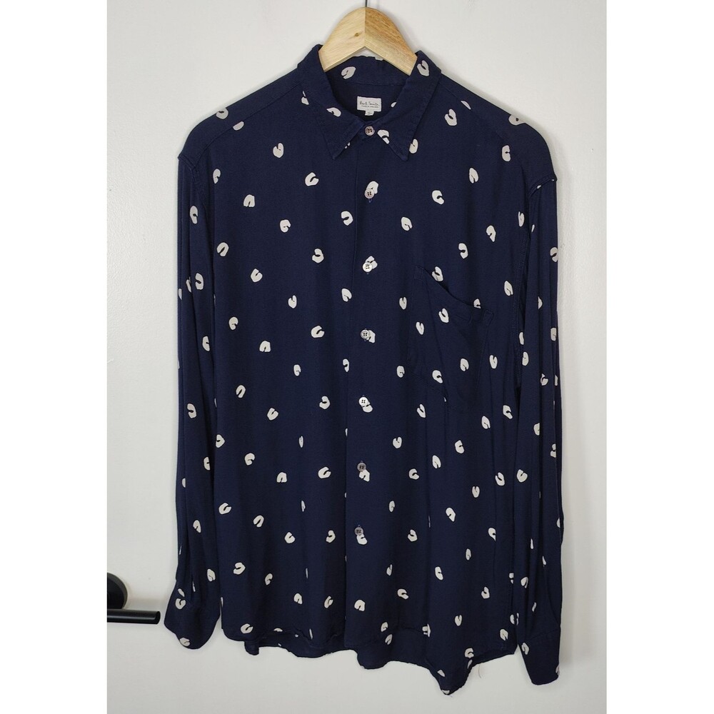 Paul Smith Size 16 (Large) Long Sleeve Shirt Geometric AOP Shirt Made in England